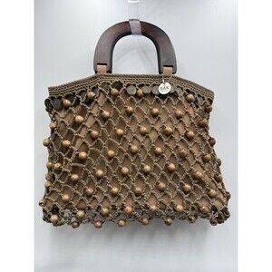 Women's The Sak Crochet Wooden Beaded,  Wood Handle Purse Boho Beachy